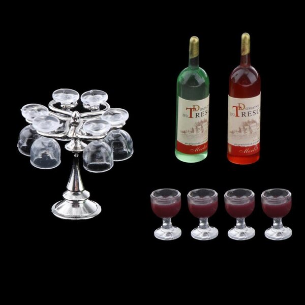 Miniaturen 1:12 Set glazen en bekerhouders voor poppenhuizen in plastic