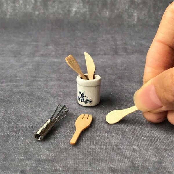 Set Miniature Cucina per Casa delle Bambole 1:12 - Accessori in Legno e Metallo