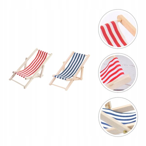 Mini Sdraio in Legno per Case di Bambole - Set da 2 Pezzi Multicolore