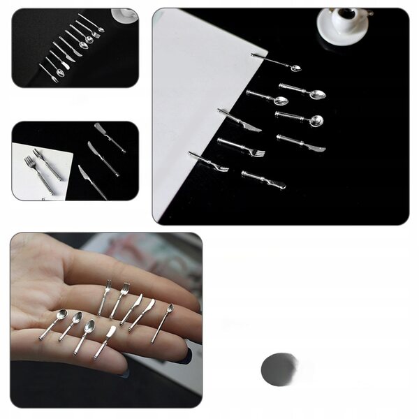 Set di posate in argento in miniatura per case delle bambole e decorazioni