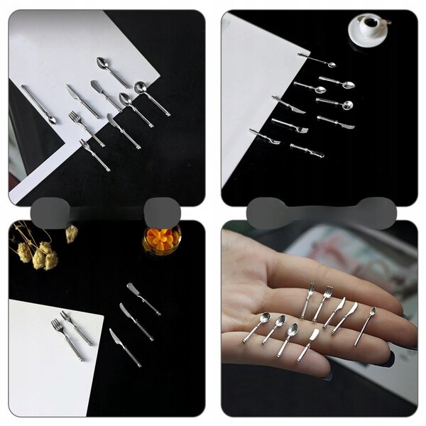 Set di posate in argento in miniatura per case delle bambole e decorazioni