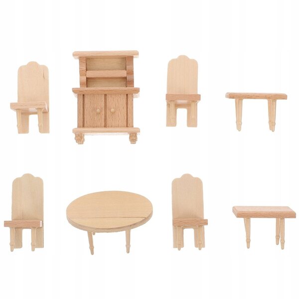 Miniatur-Holzmöbel-Set für Puppenhaus mit Tisch und Stühlen