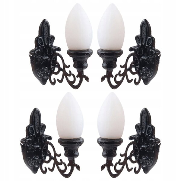 Mini lampade da parete nere in ABS per case delle bambole 4 pezzi