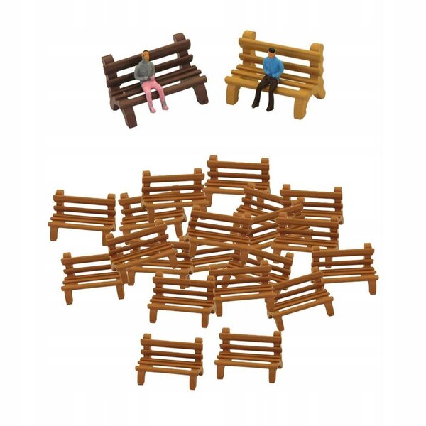 Set 20 Mini Panche in Legno per Modellismo 1:200 Outdoor e Scene Urbane