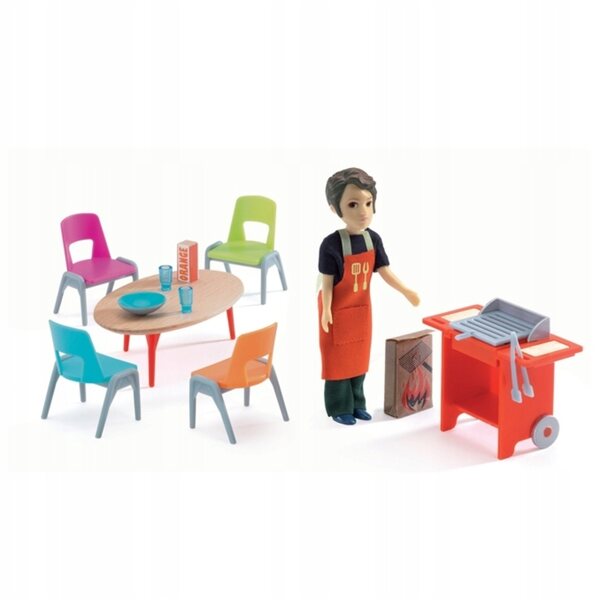 Djeco Set Zubehör für Grill und Puppenhaus – Holzmöbel und Geschirr