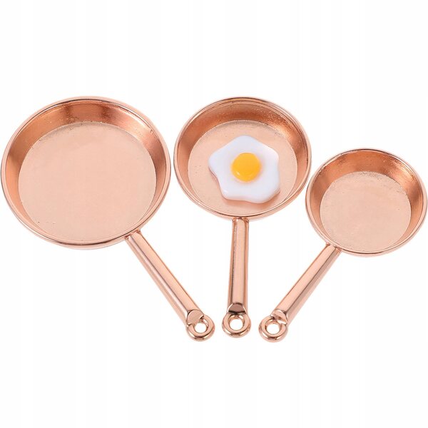 Mini patelnie in ghisa rosa e oro per case delle bambole, set decorativo realistico