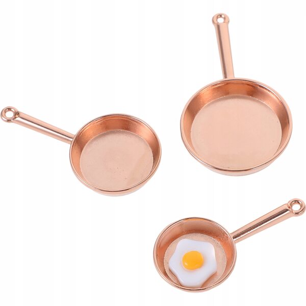 Mini patelnie in ghisa rosa e oro per case delle bambole, set decorativo realistico
