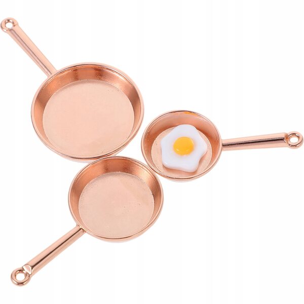 Mini patelnie in ghisa rosa e oro per case delle bambole, set decorativo realistico
