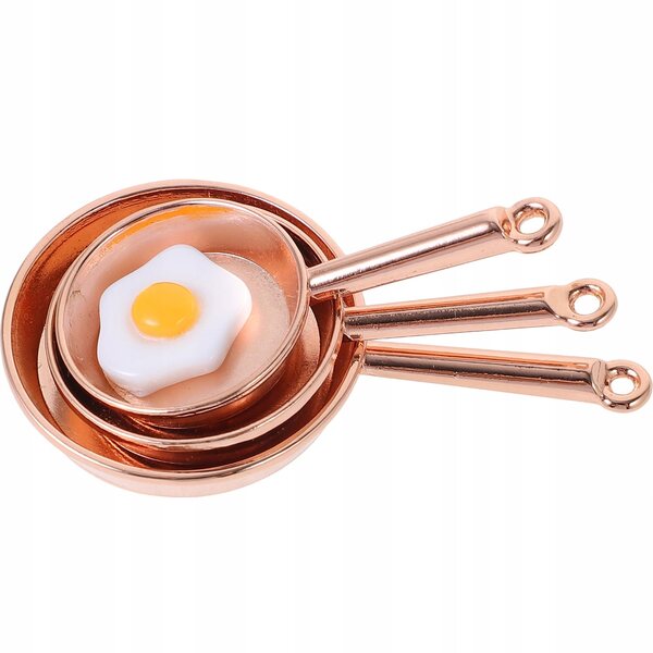Mini patelnie in ghisa rosa e oro per case delle bambole, set decorativo realistico