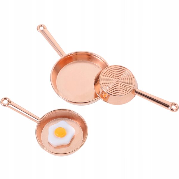 Mini patelnie in ghisa rosa e oro per case delle bambole, set decorativo realistico