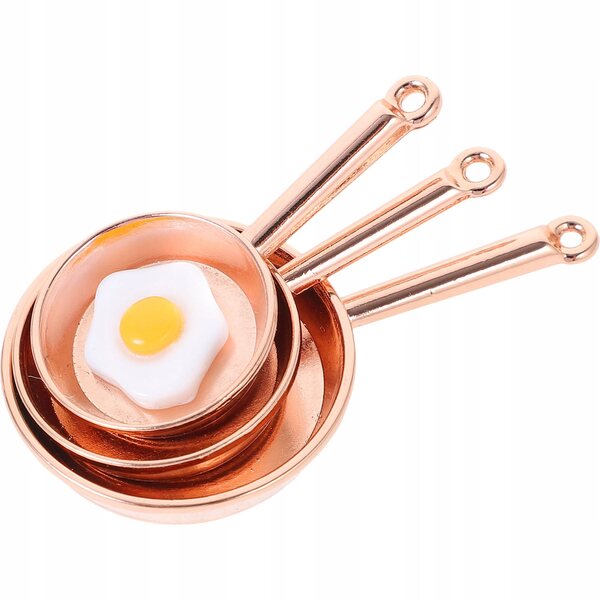 Mini patelnie in ghisa rosa e oro per case delle bambole, set decorativo realistico