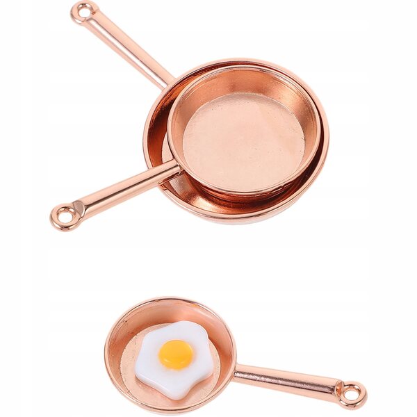 Mini patelnie in ghisa rosa e oro per case delle bambole, set decorativo realistico