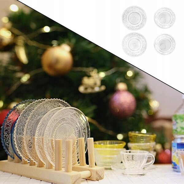 Set 4 Piatti Miniatura per Casa delle Bambole Scala 1:12 in Legno Trasparente