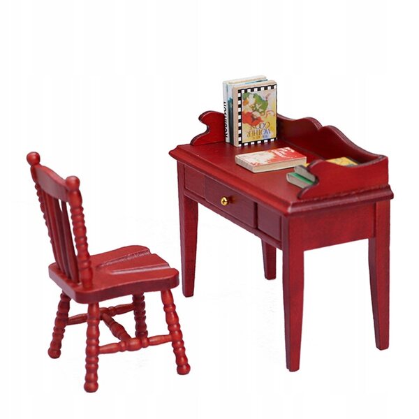 Set Mini Mobili in Legno Rosso per Casa delle Bambole - Tavolo e Sedie