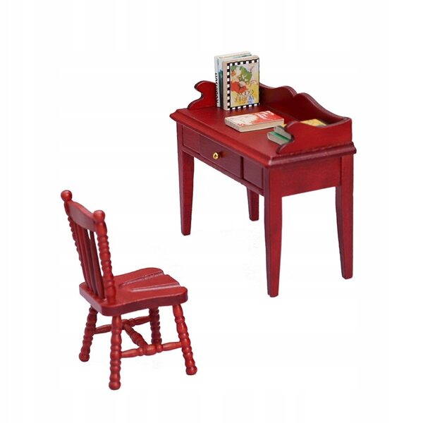 Set Mini Mobili in Legno Rosso per Casa delle Bambole - Tavolo e Sedie