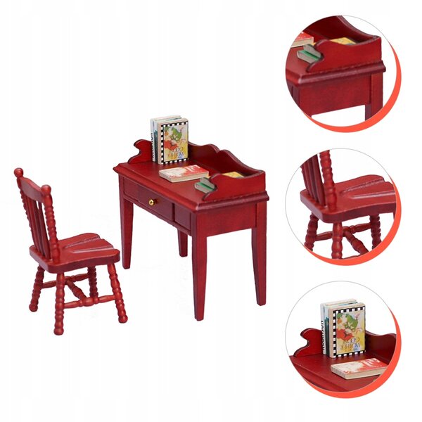 Set Mini Mobili in Legno Rosso per Casa delle Bambole - Tavolo e Sedie