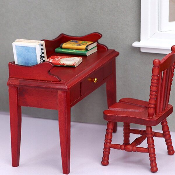 Set Mini Mobili in Legno Rosso per Casa delle Bambole - Tavolo e Sedie