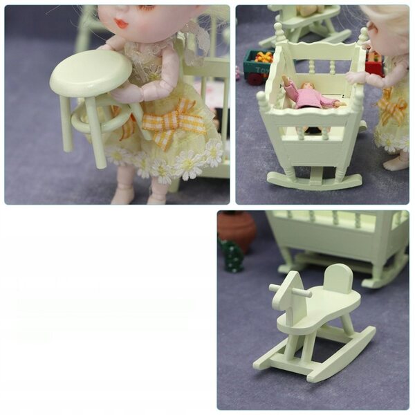 Mini culla e cavallo a dondolo in legno: decorazione domestica durevole