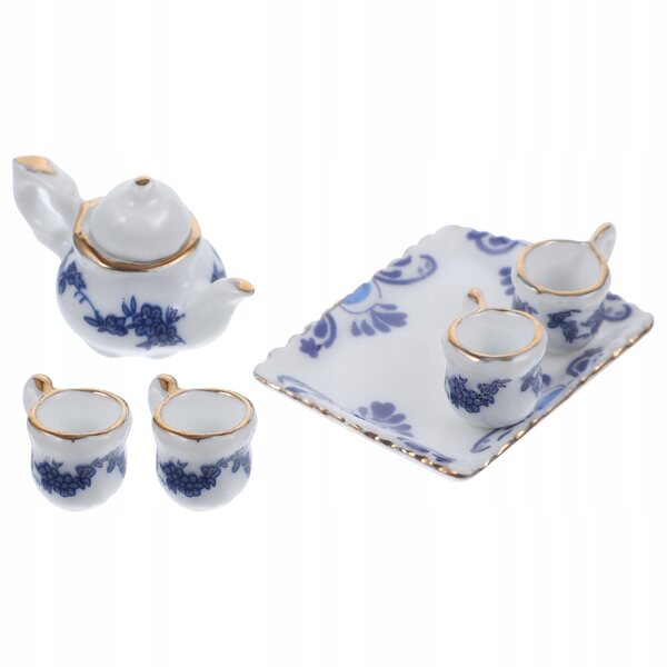 Set Miniature in Ceramica per Casa delle Bambole con Tazze e Teiera Colorata