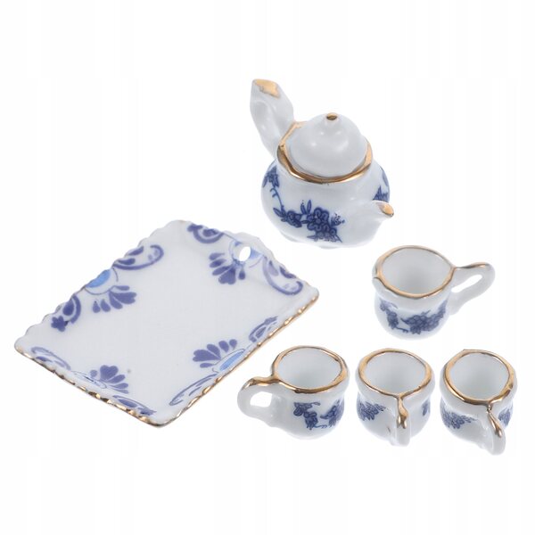 Set Miniature in Ceramica per Casa delle Bambole con Tazze e Teiera Colorata