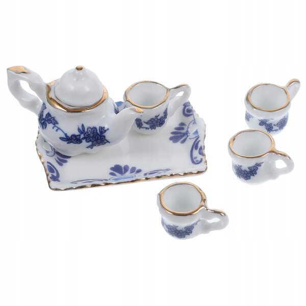 Set Miniature in Ceramica per Casa delle Bambole con Tazze e Teiera Colorata