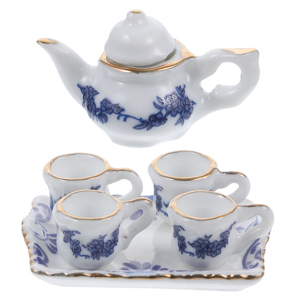 Set Miniature in Ceramica per Casa delle Bambole con Tazze e Teiera Colorata