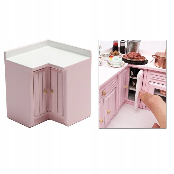 Puppenhaus-Eckschrank 1:12 Rosa Puppenhaus-Küchenschrank aus Holz