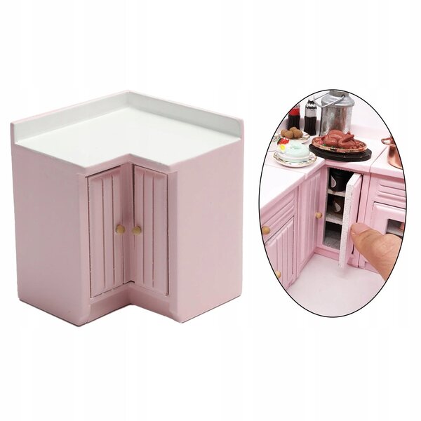 Puppenhaus-Eckschrank 1:12 Rosa Puppenhaus-Küchenschrank aus Holz