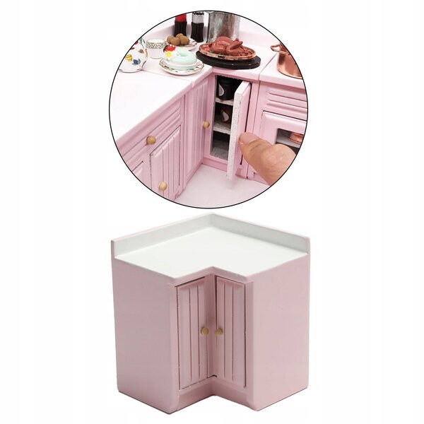 Puppenhaus-Eckschrank 1:12 Rosa Puppenhaus-Küchenschrank aus Holz