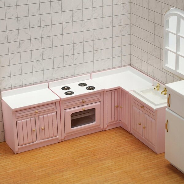 Puppenhaus-Eckschrank 1:12 Rosa Puppenhaus-Küchenschrank aus Holz