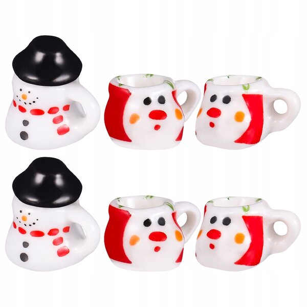 Mini set da tè in ceramica con pupazzo di neve decorativo, 2 pezzi