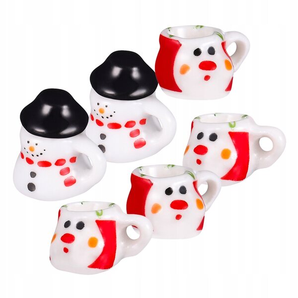Mini set da tè in ceramica con pupazzo di neve decorativo, 2 pezzi