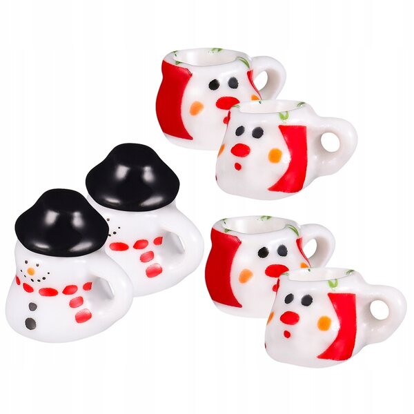 Mini set da tè in ceramica con pupazzo di neve decorativo, 2 pezzi