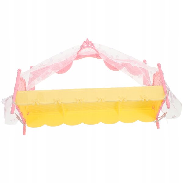 Letto per bambole principessa rosa con tendina, modello creativo e dettagli in plastica