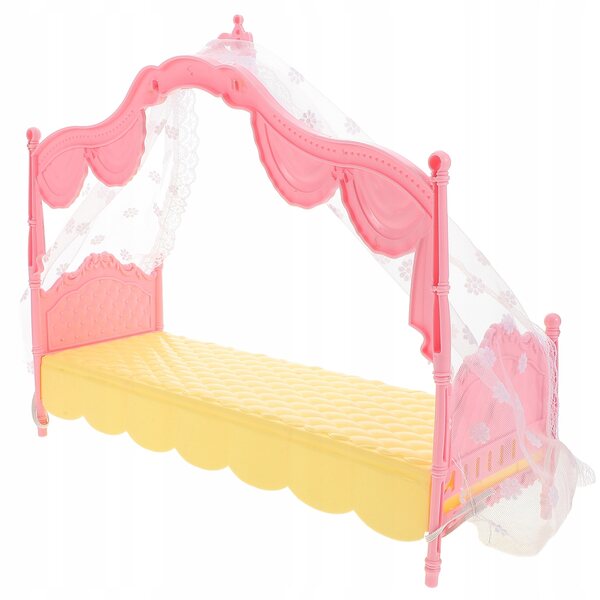 Letto per bambole principessa rosa con tendina, modello creativo e dettagli in plastica