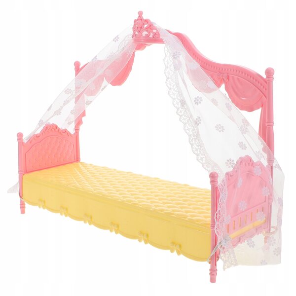 Letto per bambole principessa rosa con tendina, modello creativo e dettagli in plastica