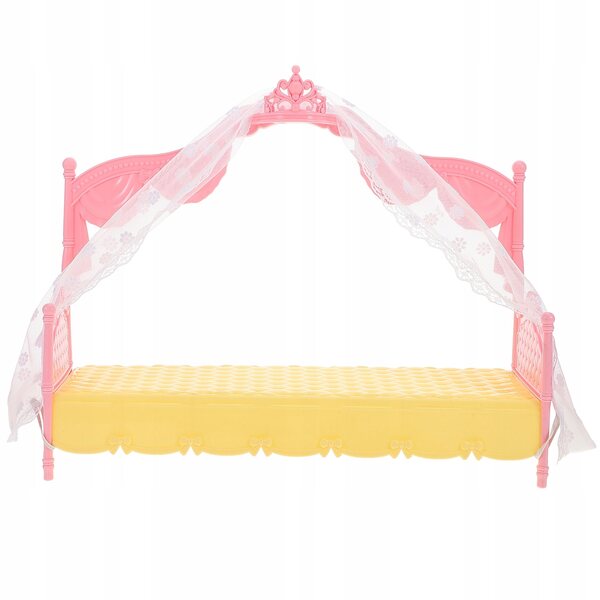 Letto per bambole principessa rosa con tendina, modello creativo e dettagli in plastica