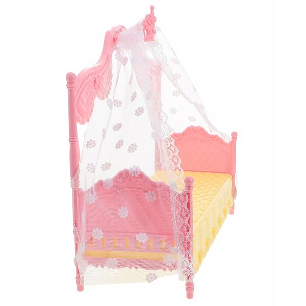 Letto per bambole principessa rosa con tendina, modello creativo e dettagli in plastica