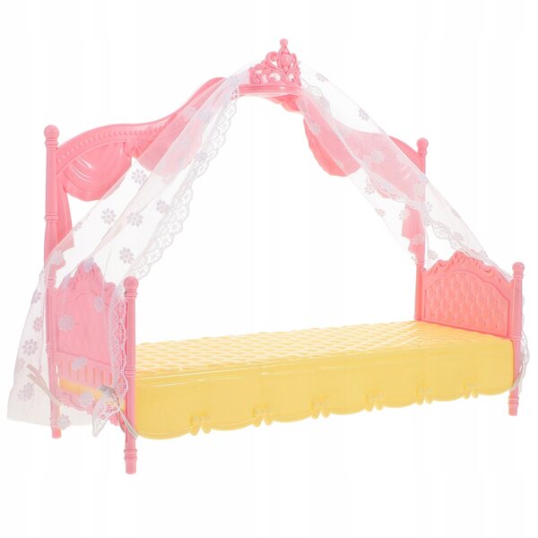 Letto per bambole principessa rosa con tendina, modello creativo e dettagli in plastica