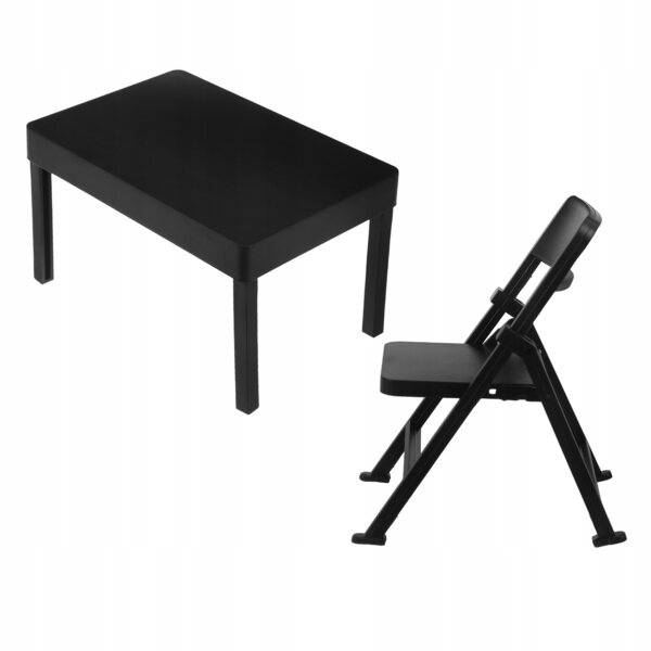 Mini-Klappstuhl-Set aus Kunststoff für Puppenhaus, schwarze Farbe