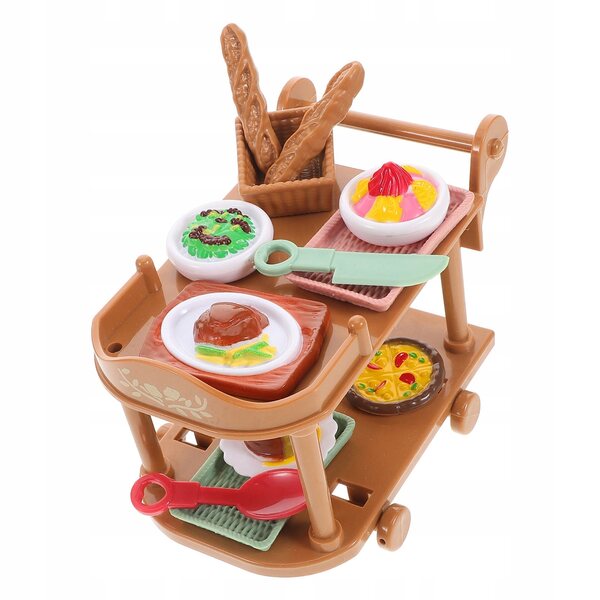 Miniatura Carrello Cucina con Set Alimentare per Casa delle Bambole in Plastica