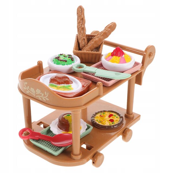 Miniatura Carrello Cucina con Set Alimentare per Casa delle Bambole in Plastica