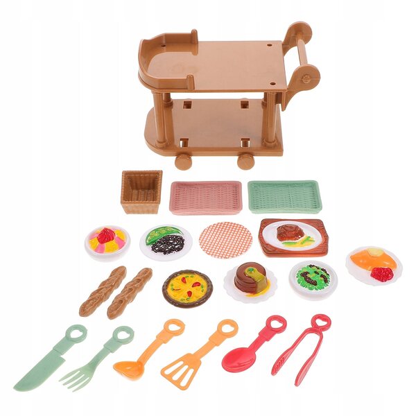 Miniatura Carrello Cucina con Set Alimentare per Casa delle Bambole in Plastica