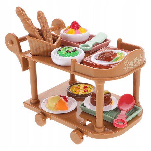 Miniatura Carrello Cucina con Set Alimentare per Casa delle Bambole in Plastica