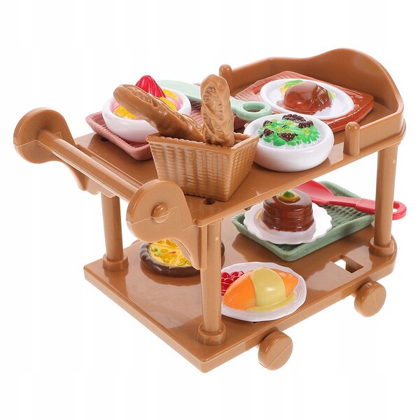 Miniatura Carrello Cucina con Set Alimentare per Casa delle Bambole in Plastica