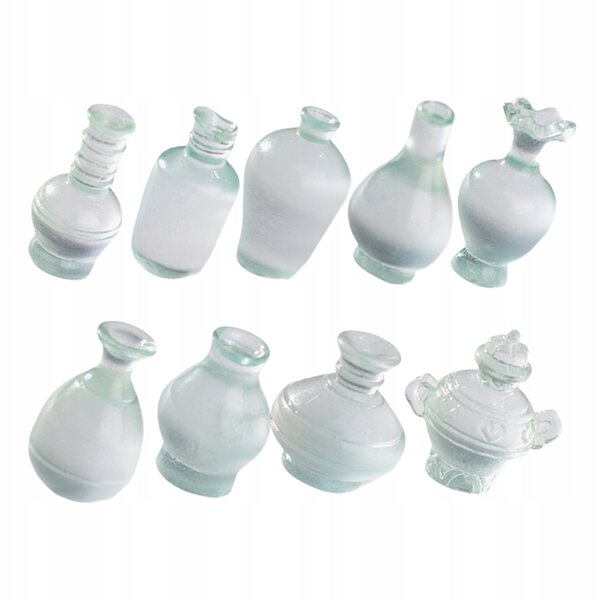 Set 9 Mini Vasi Antichi Trasparenti in Resina per Casa delle Bambole