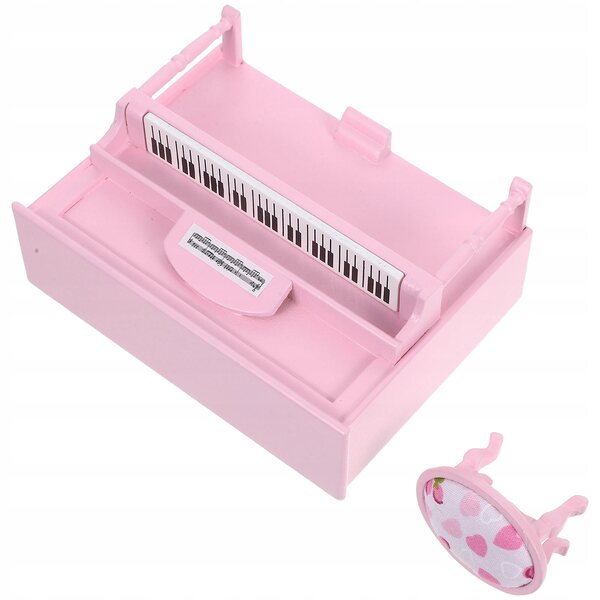Mini piano rose avec tabouret pour maison de poupée en bois compact