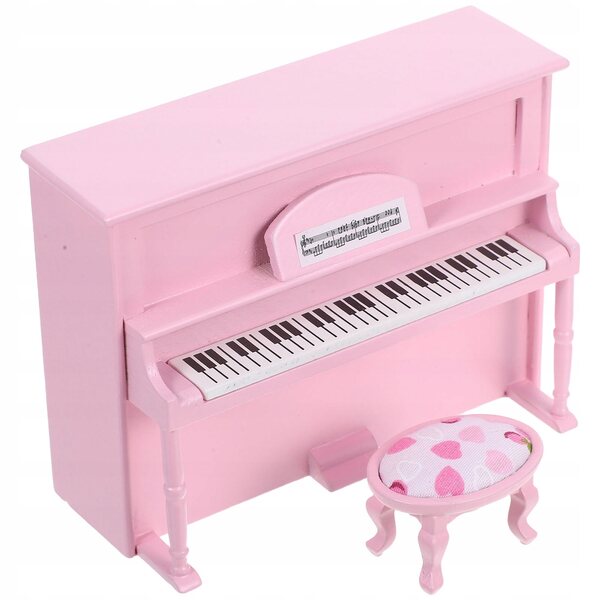 Mini piano rose avec tabouret pour maison de poupée en bois compact