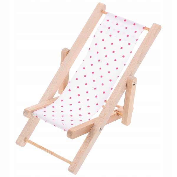 Mini lettino da spiaggia rosa in legno e tessuto per decorare una mini casa