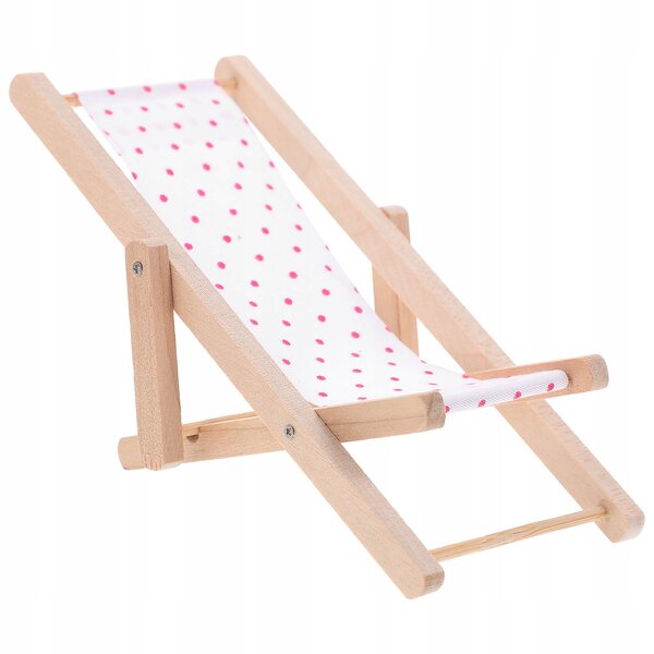 Mini lettino da spiaggia rosa in legno e tessuto per decorare una mini casa